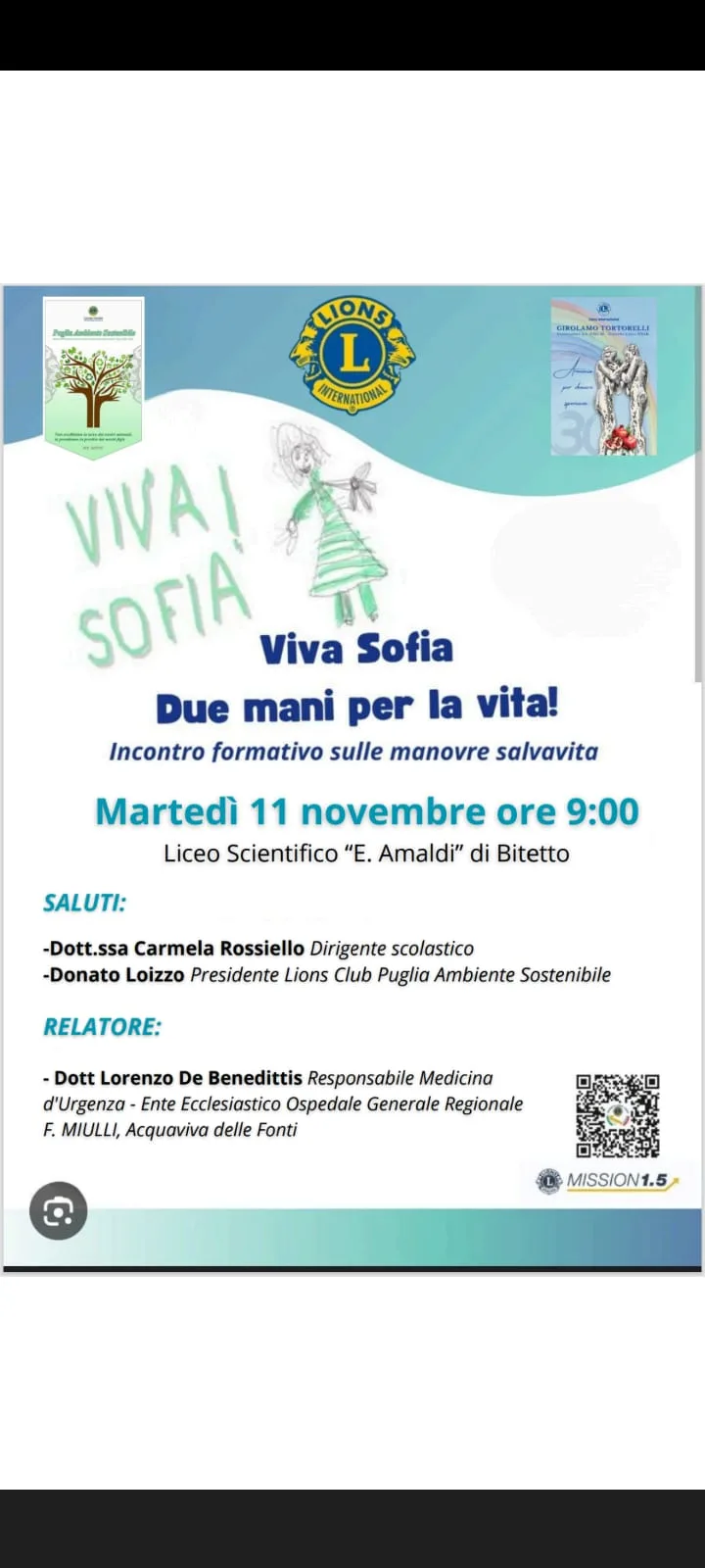 Locandina dell’iniziativa Viva Sofia — Due mani per la vita